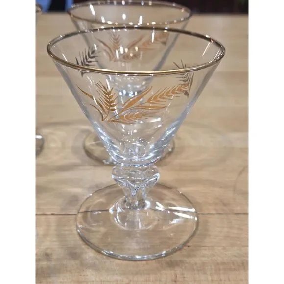 Vintage Mid Century Gold Wheat Harvest Cocktail Glasses Set 4 Wine Glasses 4.5