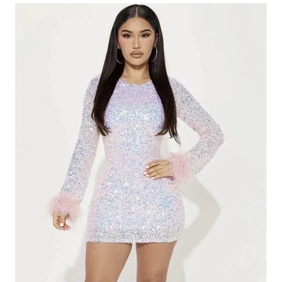 New‎ Fashion Nova Sheri Sequin Pink Mini Dress Size XL