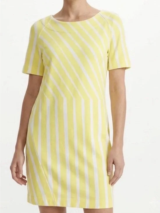 Marimekko Yellow and White Striped Mini Dress Raglan Cotton - S