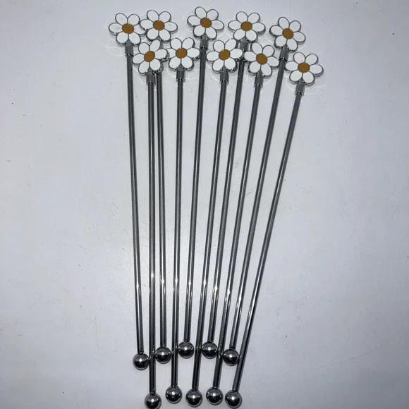 10 PCS Daisy Stainless Steel Cocktail Coffee Drink Swizzle Stirrers 7.8 Inch