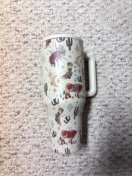 Hydro Jug White Western-Print Insulated Travel Mug - Red Accent
