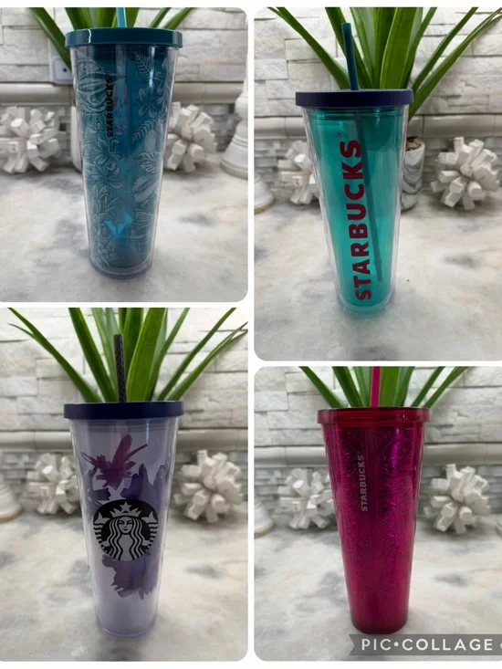 Starbucks Tumblers in Teal, Purple, hot Pink, Aqua blue - Set of 4