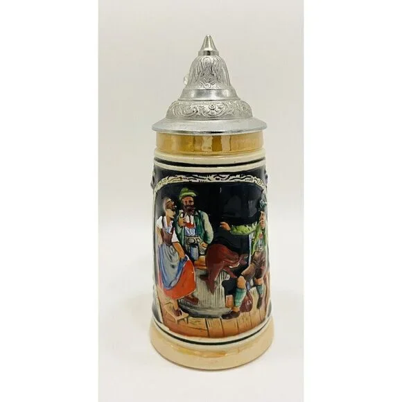 Thewalt Beer Stein Deer Hunter Pewter Lid West Germany Ich Jag Den Hirsch 7”