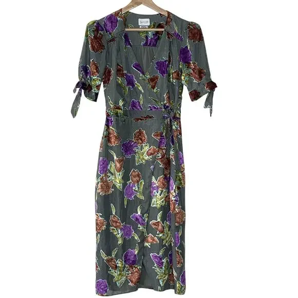 SAYLOR BURNOUT VELVET  FLORAL PRINT WRAP DRESS SIZE‎ S