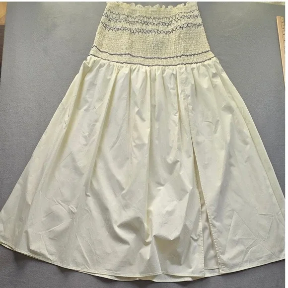 EB Luxe Los‎ Angeles Cream Smocked Strapless Dress Cotton Stitch LS1820 LARGE