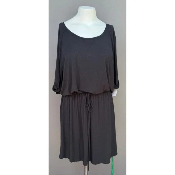 NEW Caslon Blouson Midi Dress‎ XL Black Drawstring 3/4 Slv Sporty Scoop Capsule