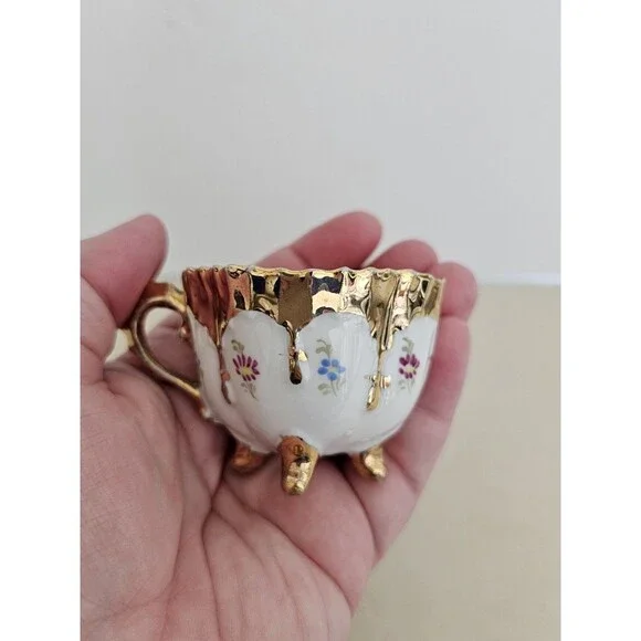 Vintage Mini Floral And Gold Tea Cup