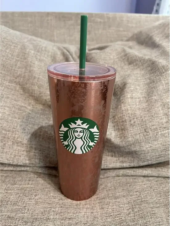 Starbucks Tumbler Marble Rose Gold Pink Metallic Stainless Steel Cup 16 oz