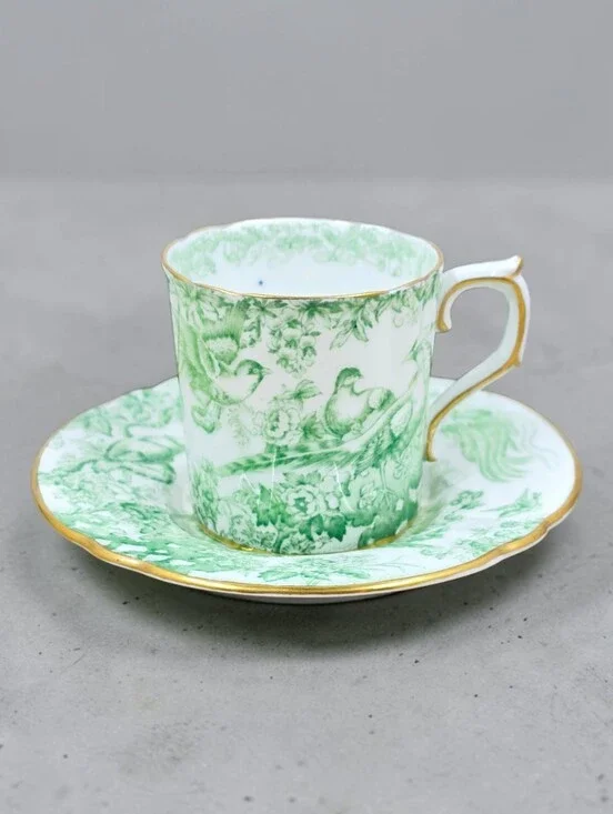 Royal Crown Derby Green Aves Demitasse Cup & Saucer Porcelain Made In England