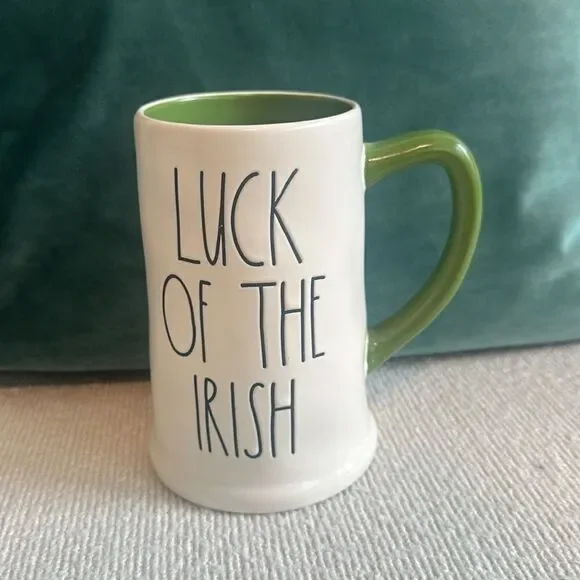 Rae Dunn LUCK OF THE IRISH Beer Mug Cup Saint Patrick's Day Green