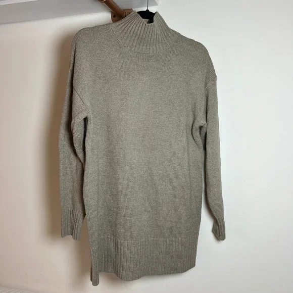 Zenana Womens Oatmeal Heather Mock Neck Long Sleeve Knit Sweater‎ Dress Small