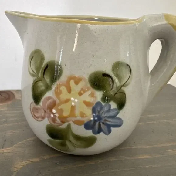 Louisville Stoneware Pitcher Country Flowers Yellow Kentucky Pottery 4.5” Inches