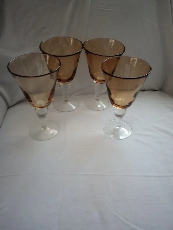 Artland Iris Amber Hand Blown Glass Water/Wine Goblets, Set of 4 -