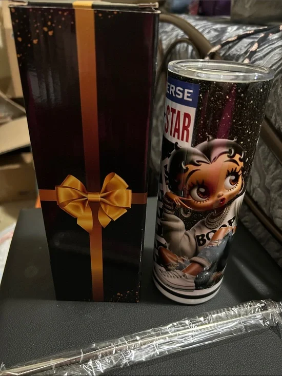 Black and Gold Betty Boop Glitter Stainless Tumbler