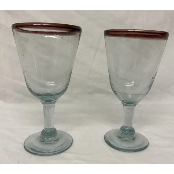 Italian Hand Blown Blue Amethyst Rim Glasses 6 1/4