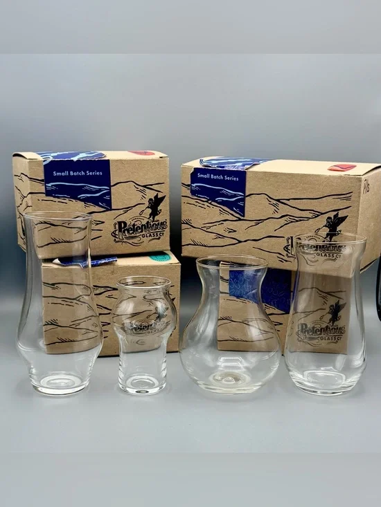 Set of 4 Pretentious Glass Company Hand Blown Clear Glasses NIB Beer Neat