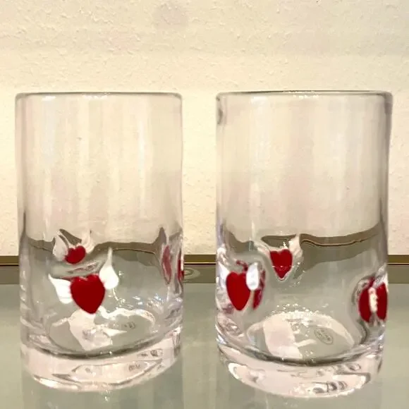 Icon Winged Heart Inlay Drinking Glasses 5in Set of 2 Red White Valentine NEW