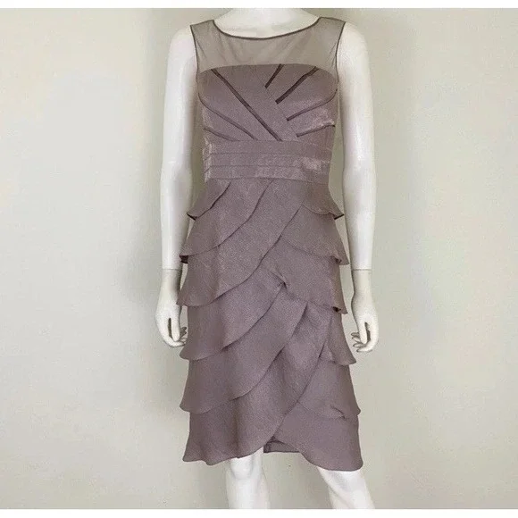 NWT Adrianna Papell Anthropologie Women's 8 Cocktail Dress Mauve Metallic Tiered
