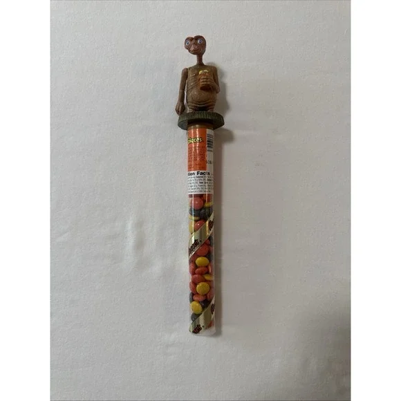 Vintage Unopened 1990' Reeses Pieces Candy Tube + ET Topper w/ Battery Protector