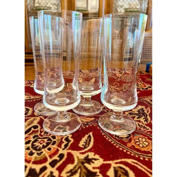 Vintage Krosno Poland Footed Glasses Set – 7.5 Clear Stem Modernist Tumblers‎
