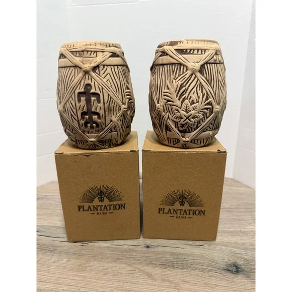 2x Plantation Rum Barrel Tiki Mug Art By BAI 2018 Limited Edition Hawaii 4.5