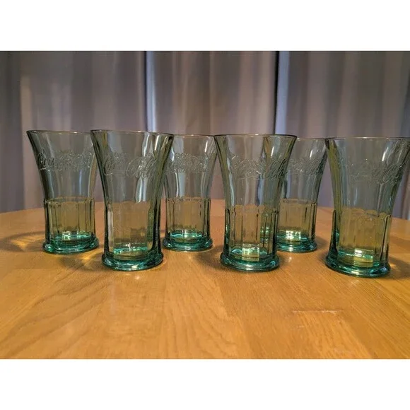 Vintage Libbey Coca Cola Glasses Green Flared Heavy 16oz Tumblers Set of 6