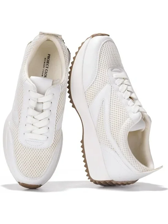 🆕Project Cloud Women's All White Sneakers Memory Foam Lightweight Lace Up
