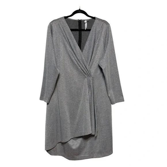 NY Collection Quiet Luxury Herringbone Wrap Dress Womens Size 2X Clean Girl Chic