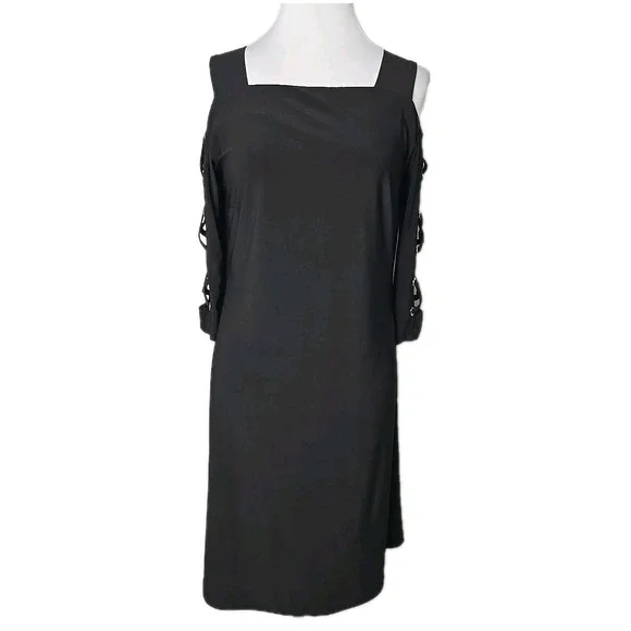 MSK Black Dress Open‎ Shoulder Sheath Size Small S Pullover