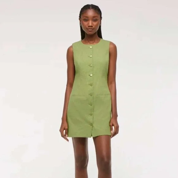 Abercrombie & Fitch Mara Green Linen Blend Button Front Mini Dress Tie‎ Back MP
