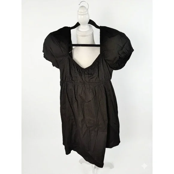 Princess Polly Womens Black Puff Sleeve Lace Up Back Mini Dress Size 6‎ Cotton
