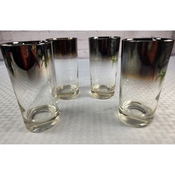 Dorothy Thorpe Mercury Silver Fade Ombre Highball Glasses Set Of 4 Lusterware