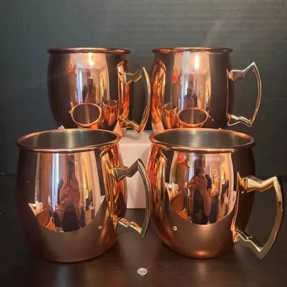 Eco  One Premium Smooth Copper Moscow Mule Mugs with Sculpted Brass Handles – El
