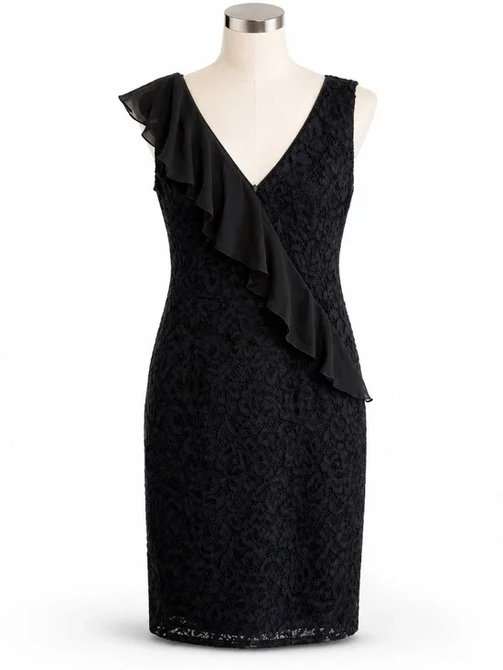 Sam Edelman Black‎ Lace Ruffle Sheath Cocktail Dress Size 8