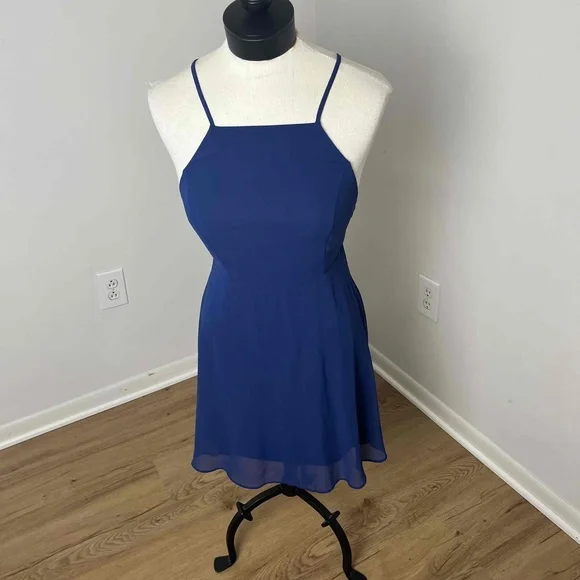 Lulus Blue Fit & Flare Cross Back Sleveless Dress Size XS‎