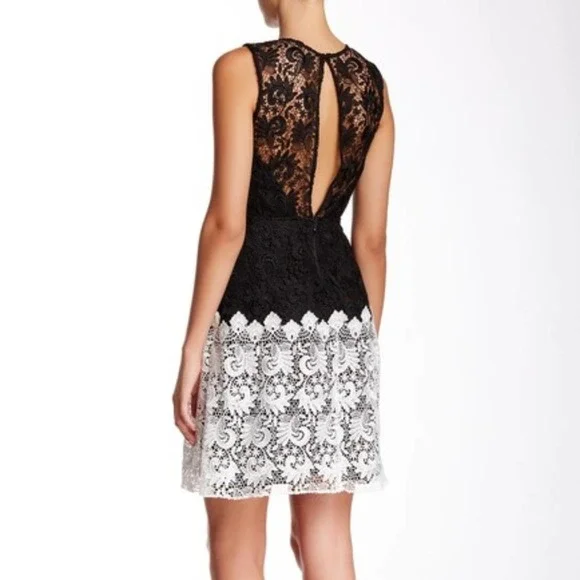 NWT ABS Allen Schwartz SZ 6 Sleeveless Lace Sheath Dress Black/Ivory Made In USA