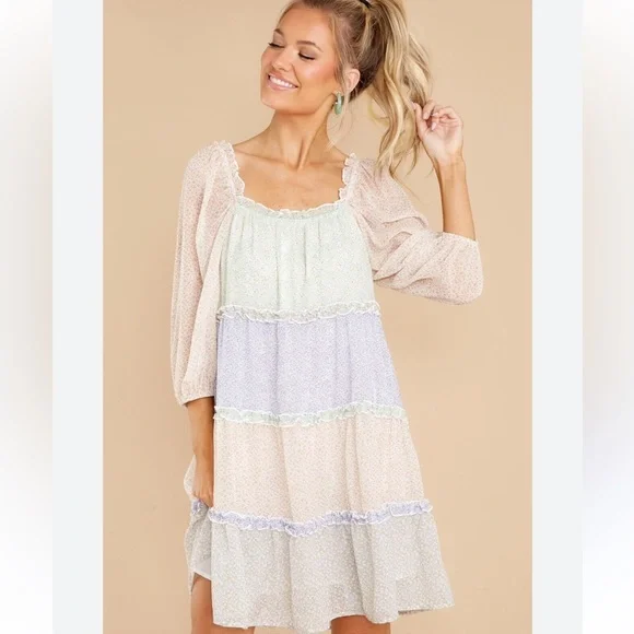 Storia Babydoll‎ Dress NWT Color Block Dress Boutique Size L H14