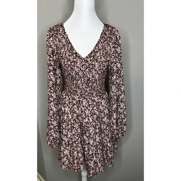 Altar'd State Midi Dress Women's Brown Burgundy Floral V-Neck‎ Boho Medium