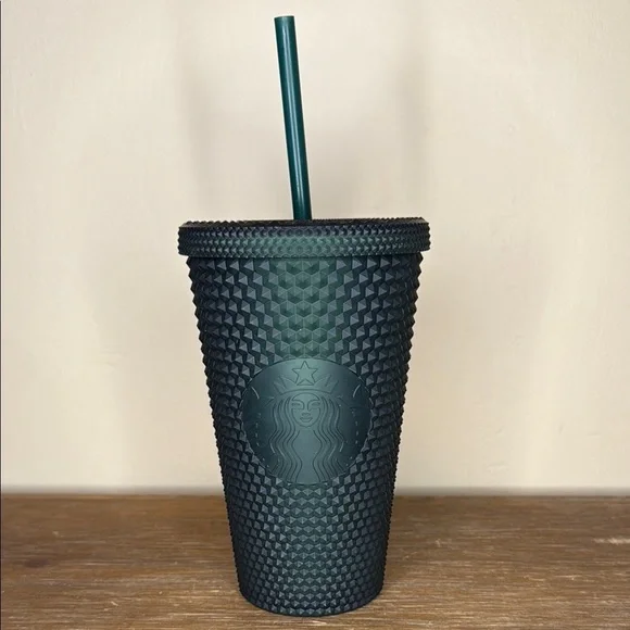Starbucks NWT 2022 Winter Matte Green Jelly Studded 16oz Tumbler with Straw