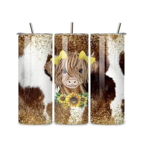 Highland Cow Cow Print 20oz Stainless Steel Tumbler