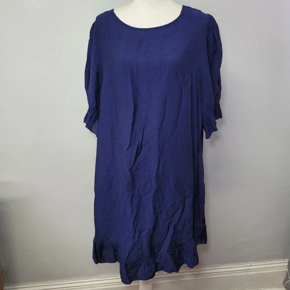 Unbranded‎ Basic Blue Shift Dress Womens XL Ruffle Hem Short Sleeve Casual