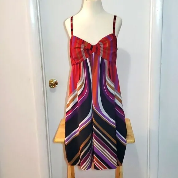 Banana Republic Silk‎ Multi Color Striped Spaghetti Strap Dress Sz 12