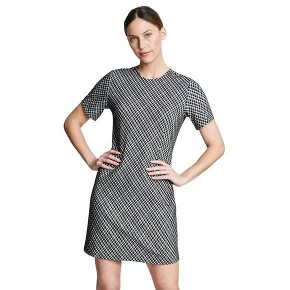 Spanx Ponte Black & White Plaid –‎ Stretch Fabric Elegant Checkered Dress Size S