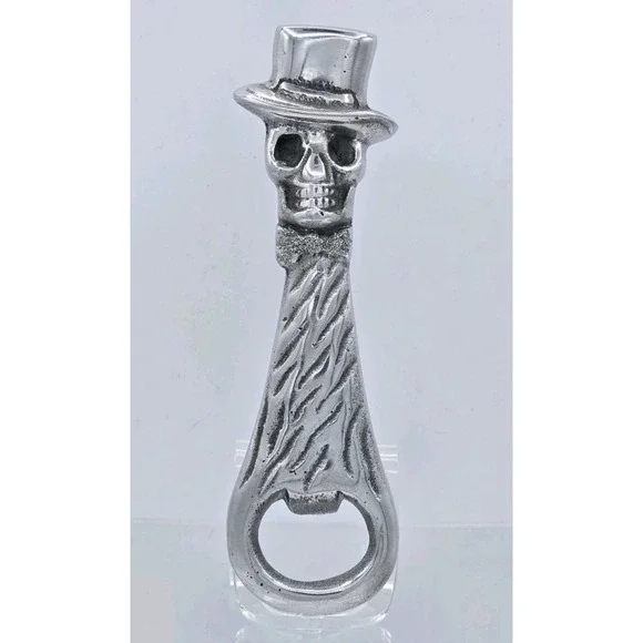 Vtg Aluminum Poker Skeleton Top Hat Beer Bottle Opener‎ Skull - Nice!