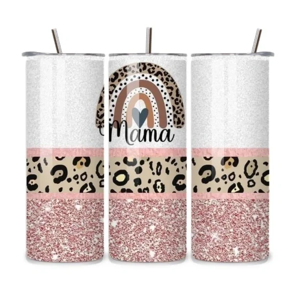 Mama Pink Glitter Leopard 20oz Stainless Steel Tumbler