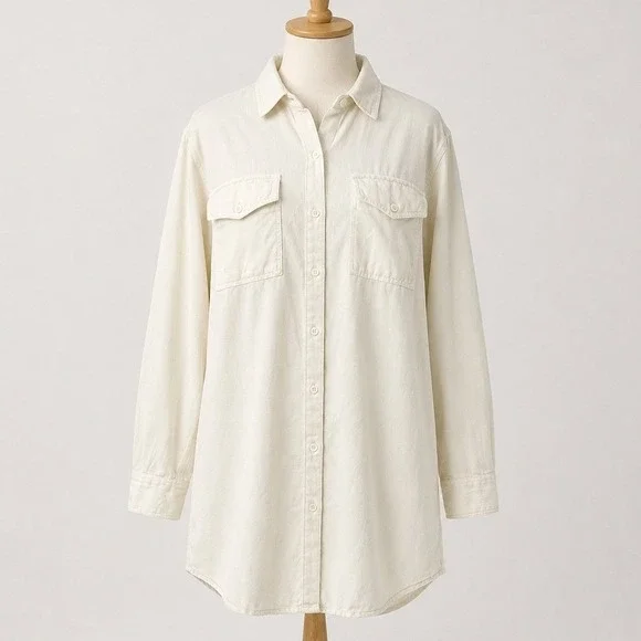 Outerknown Shirt Dress Womens M White Linen Organic Cotton Herringbone Lagenlook