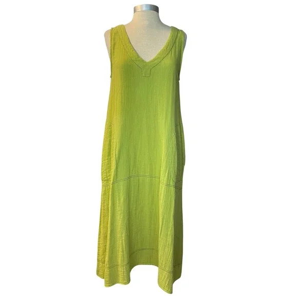 Tulip Midi‎ Dress Women's SMALL Charmaine Sweet Pea Green Gauze Cotton Boho