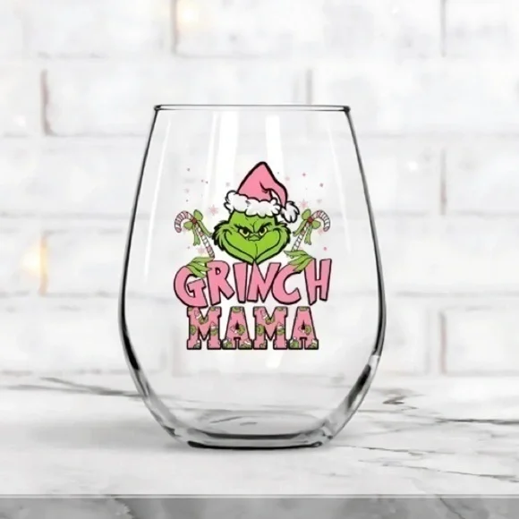 Grinch Mama Stemless Wine Glass