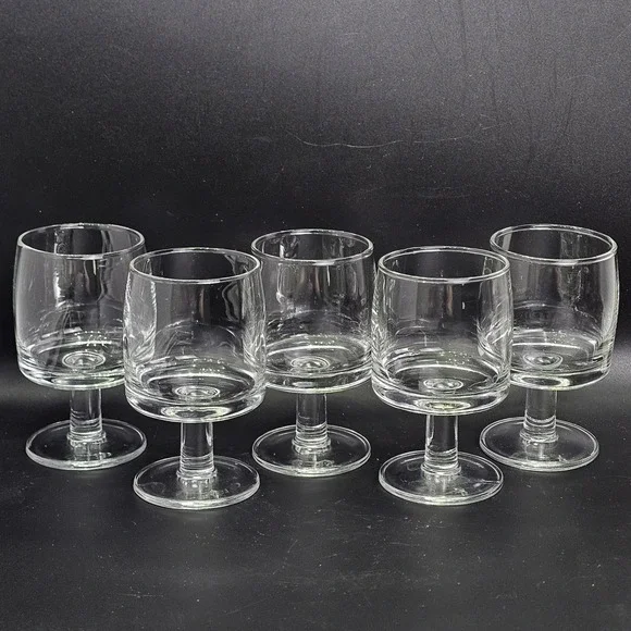 Vintage Clear Glass Cordial Liqueur Stemware Set of 5 Weighted Base 3.75