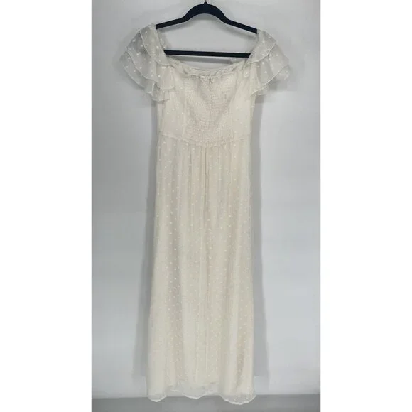 Modcloth Southern Belles Ringing Maxi Boho Bridal‎ Dress In Ivory Large Size S